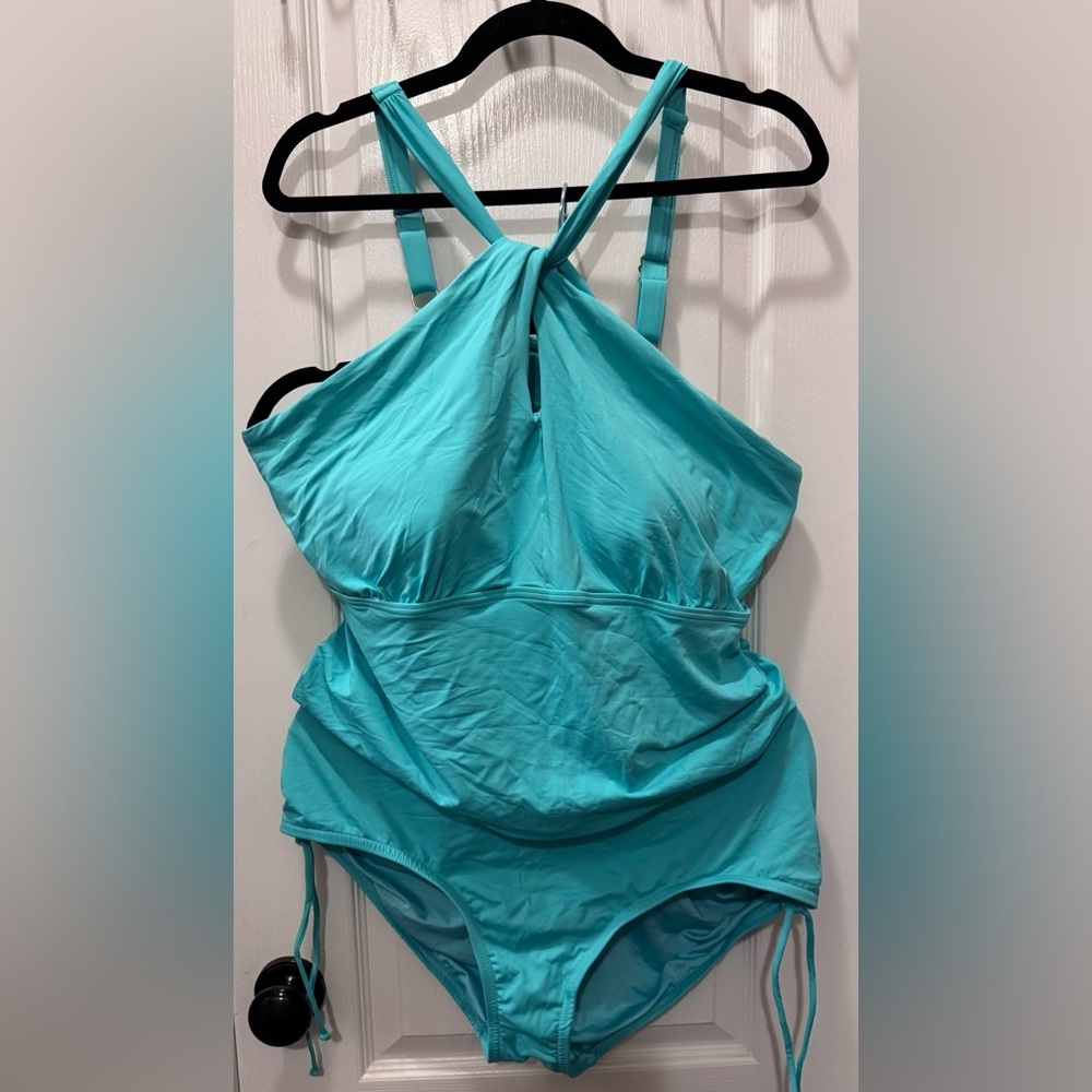 Lands' End Blue Swimsuit with Halter Neck